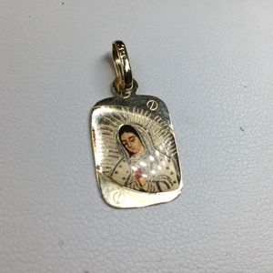 New 14K yellow gold stamped holy mary pendant